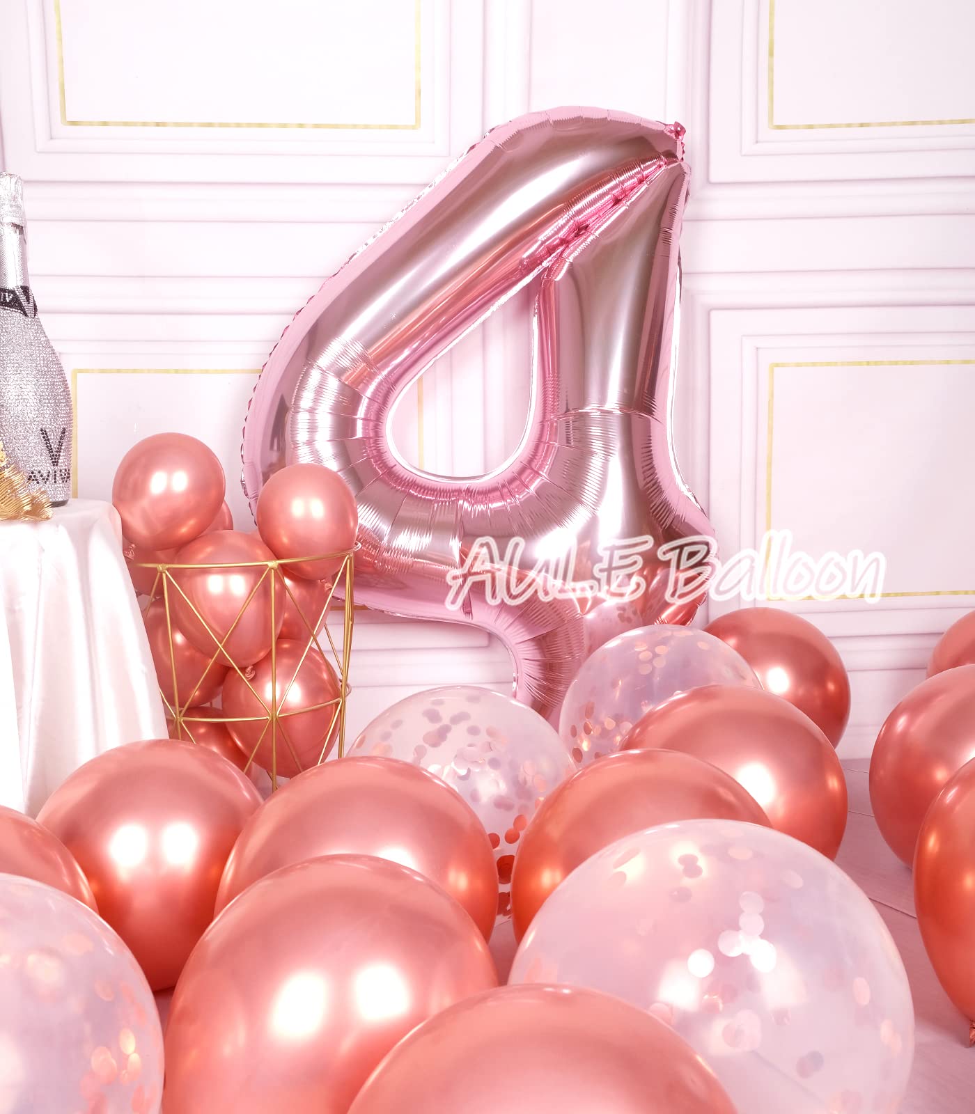 Aule 40 Inch Big Rose Gold 4 Balloon Number Large Foil Helium Number Balloons 0-9 Jumbo Giant Happy 4Th Birthday Party Decoratio