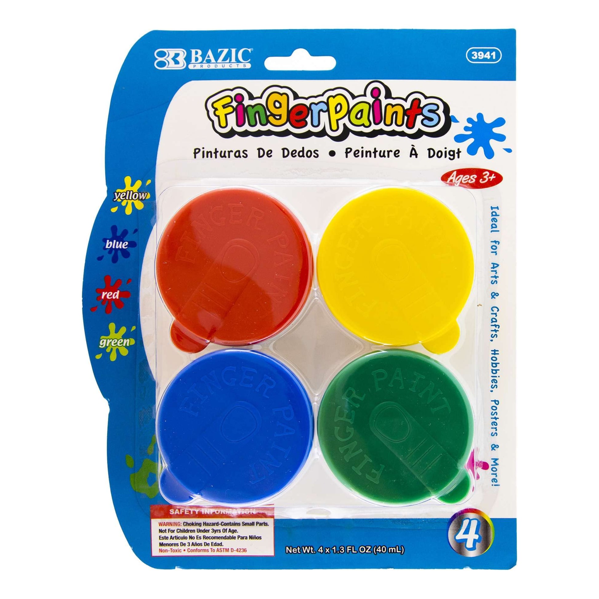 BAZIC Washable Finger Paint, Presentation May Vary, Pack of 4 (40ml Each)