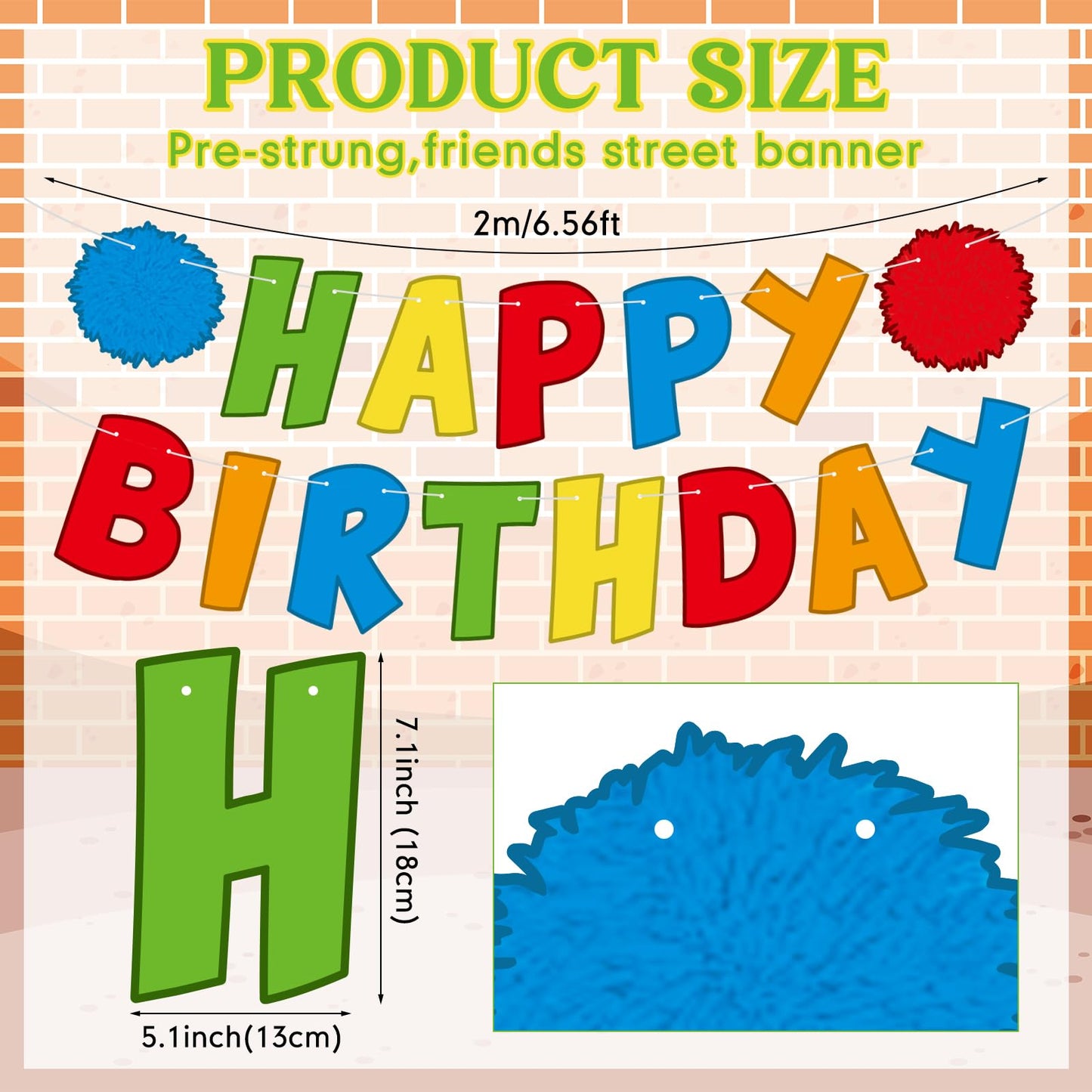 Breling Friend Birthday Banner for Street Theme Pre-strung Birthday Party Cartoon Hanging Decorations for Boys Girls Friend(Colo