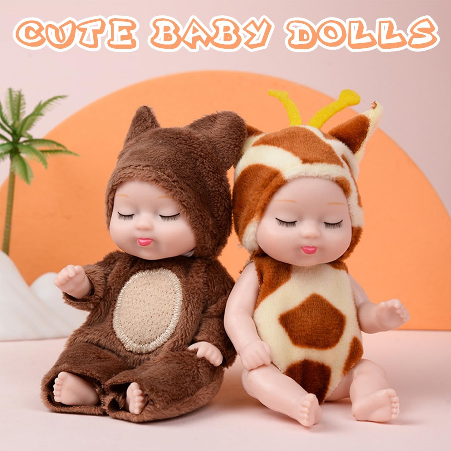 Haawooky 10 Pcs Mini Baby Dolls,4 Inch Lifelike Realistic Baby Dolls With Animal Clothes,Cute Small Baby Doll For Girls Kids Easter Basket Valentine Birthday