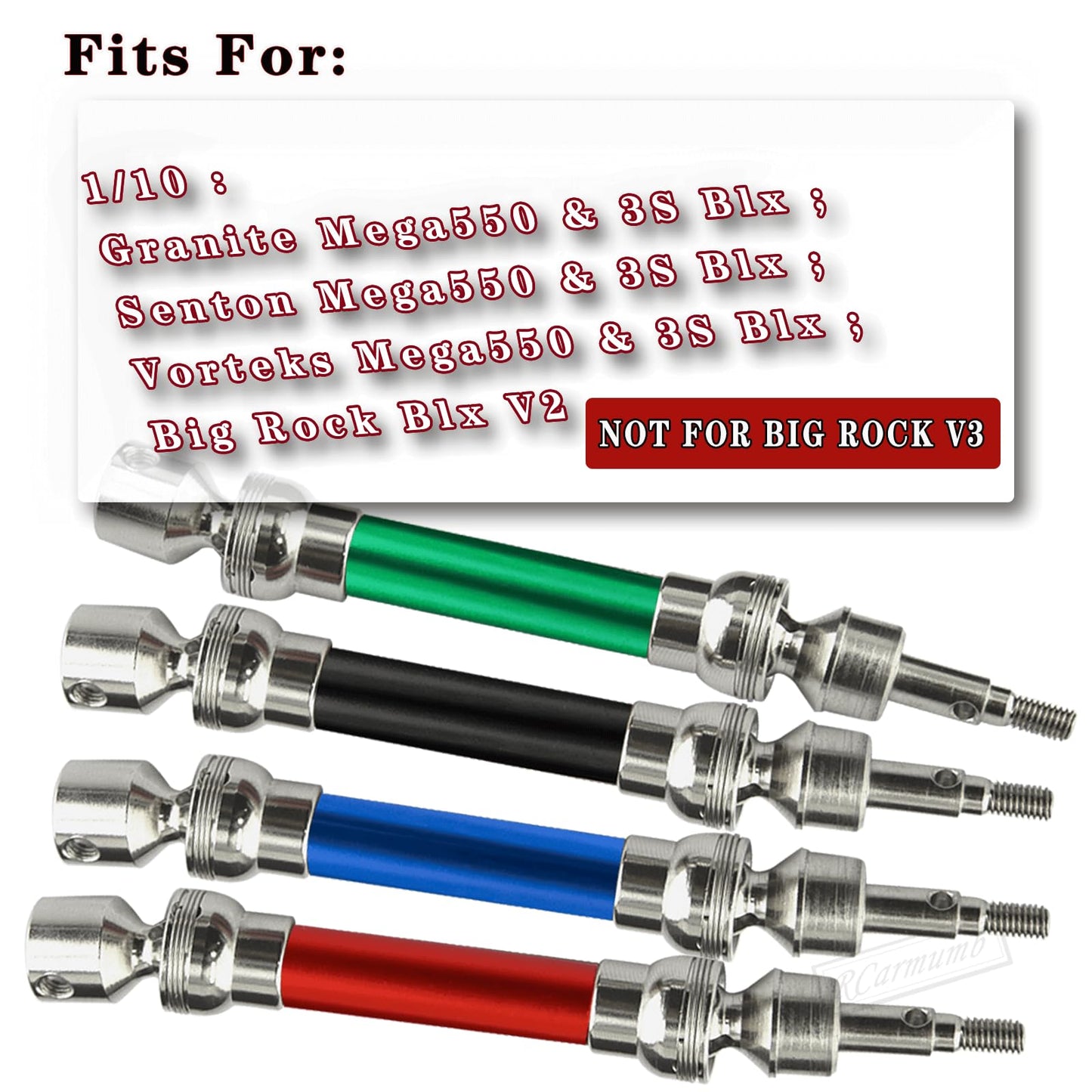 Rcarmumb CVD Drive Shaft Axles Upgrades for 1/10 Granite Senton 3s Blx&Mega550,Vortek 3s Blx,Big Rock v2,4Pcs Front Rear Harden