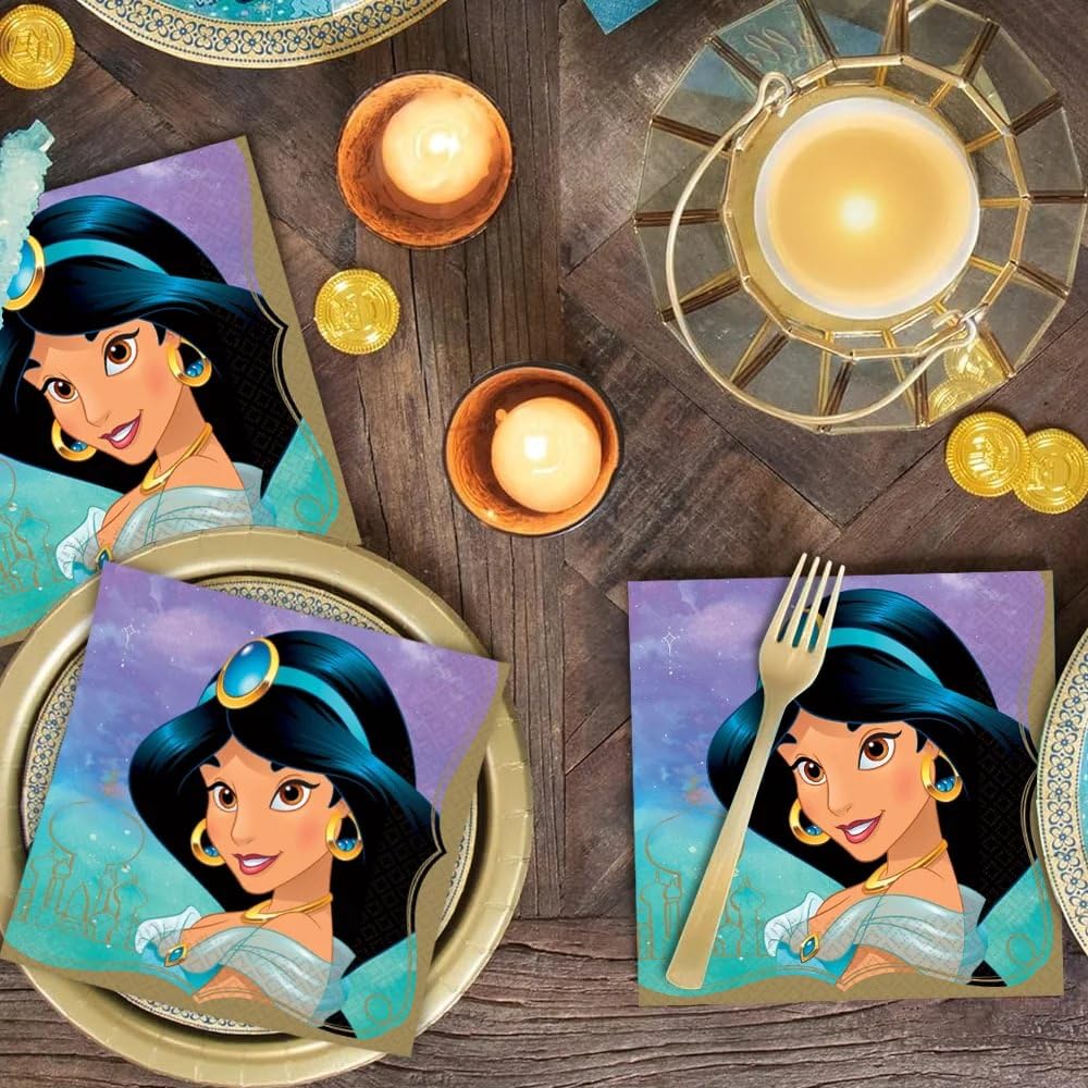 Amscan Disney Princess Napkins, 6.5" Deluxe Paper Napkins, Multicolor, 16-Pack - Jasmine Theme