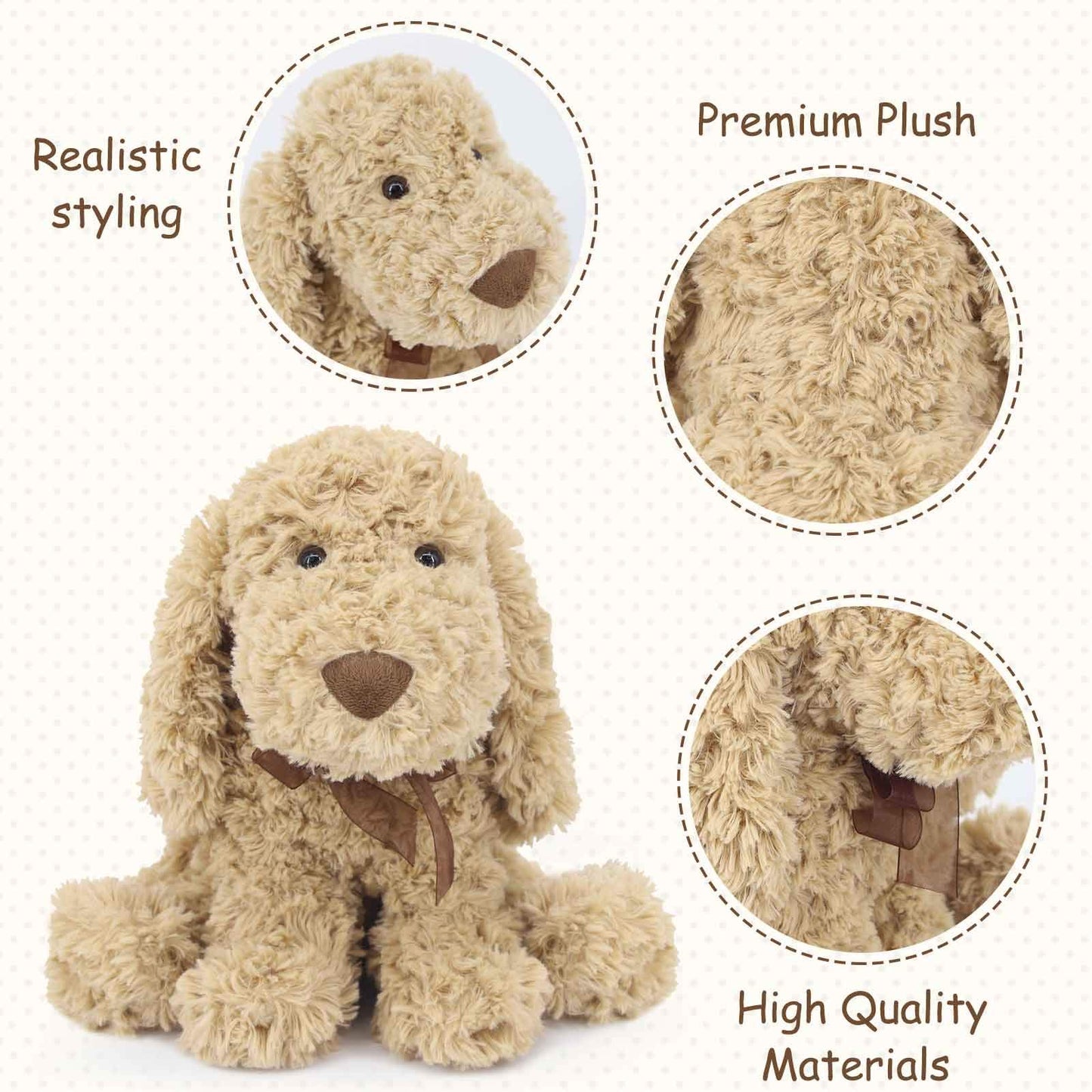 Weigedu Poodle Puppy Goldendoodle Stuffed Animal, Adorable Toy Dog Labradoodle Plush For Kids Boys Girls Birthday Easter Christmas Bedtime Gift, 11.8“ Golden