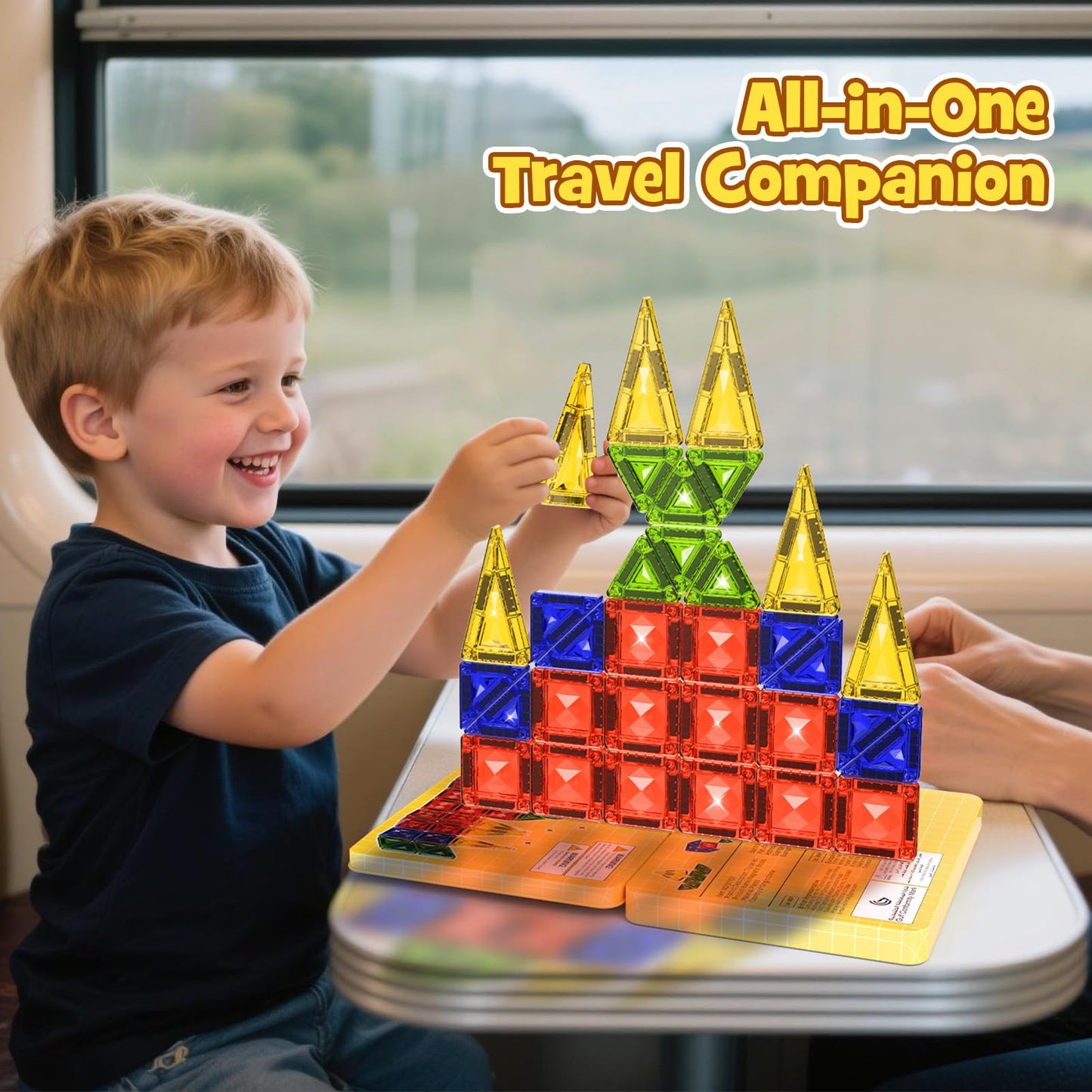Mini Magnetic Tiles Travel Set - 40PCS Diamond Texture Magnetic Building Blocks for Kids  10% Thicker & Portable Yellow Metal Storage Box  Montessori STEM Educational Toys Gift for Ages 3+