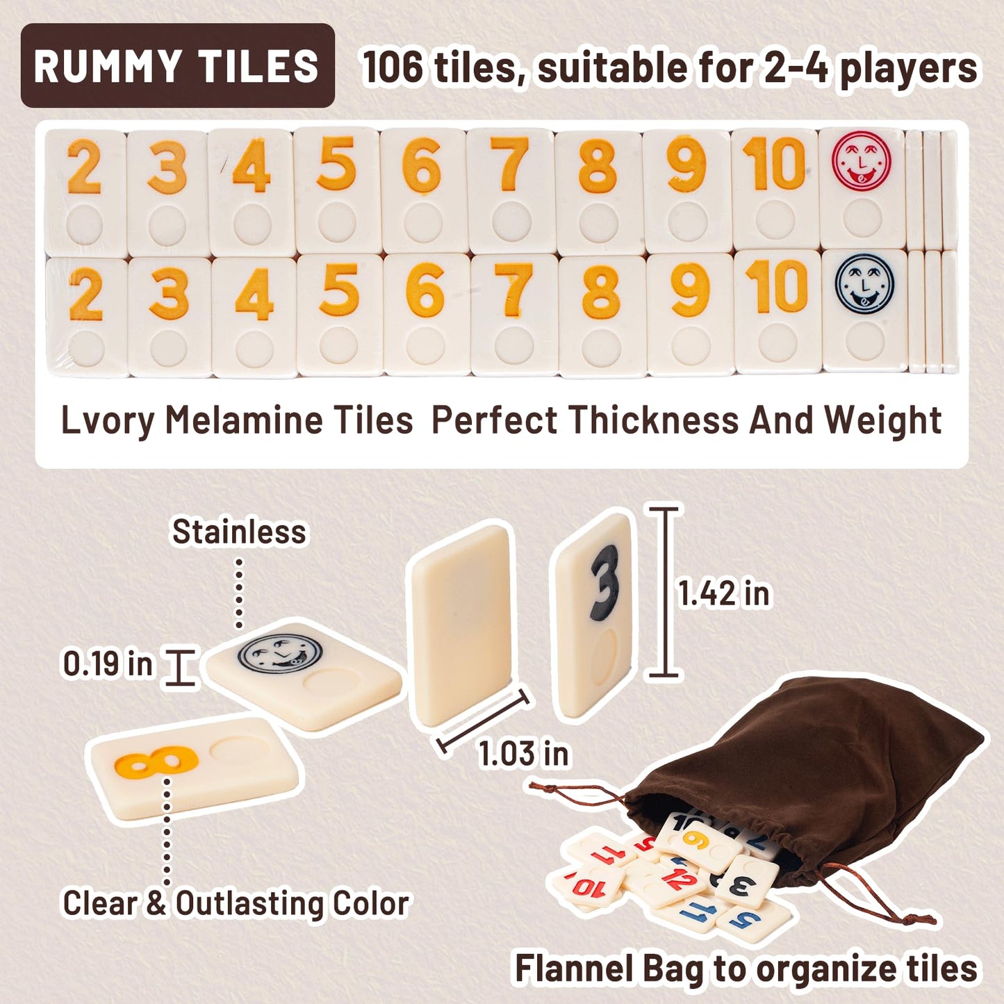 2-4 Player Rummy Cube Game Set, With 4 Wooden Racks/Trays, 106 Large Tiles Rummy Cube Game Set With Canvas Bag, Rummy Tiles Travel Set With 4 Tiles Holders For Classic And Funny Party Games,For Adults