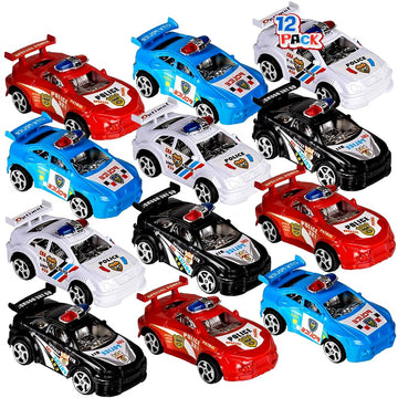 ArtCreativity Pullback Mini Police Toy Cars for Kids, Set of 12, Pull Back Racers in Assorted Colors, Police Birthday Party Favo