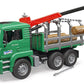 Bruder Toys - Forestry MAN Timber Truck with Fully Functioning Loading Crane, Tilting Loading Bed, and 3 Loadable Trunks - Ages