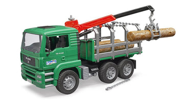 Bruder Toys - Forestry MAN Timber Truck with Fully Functioning Loading Crane, Tilting Loading Bed, and 3 Loadable Trunks - Ages
