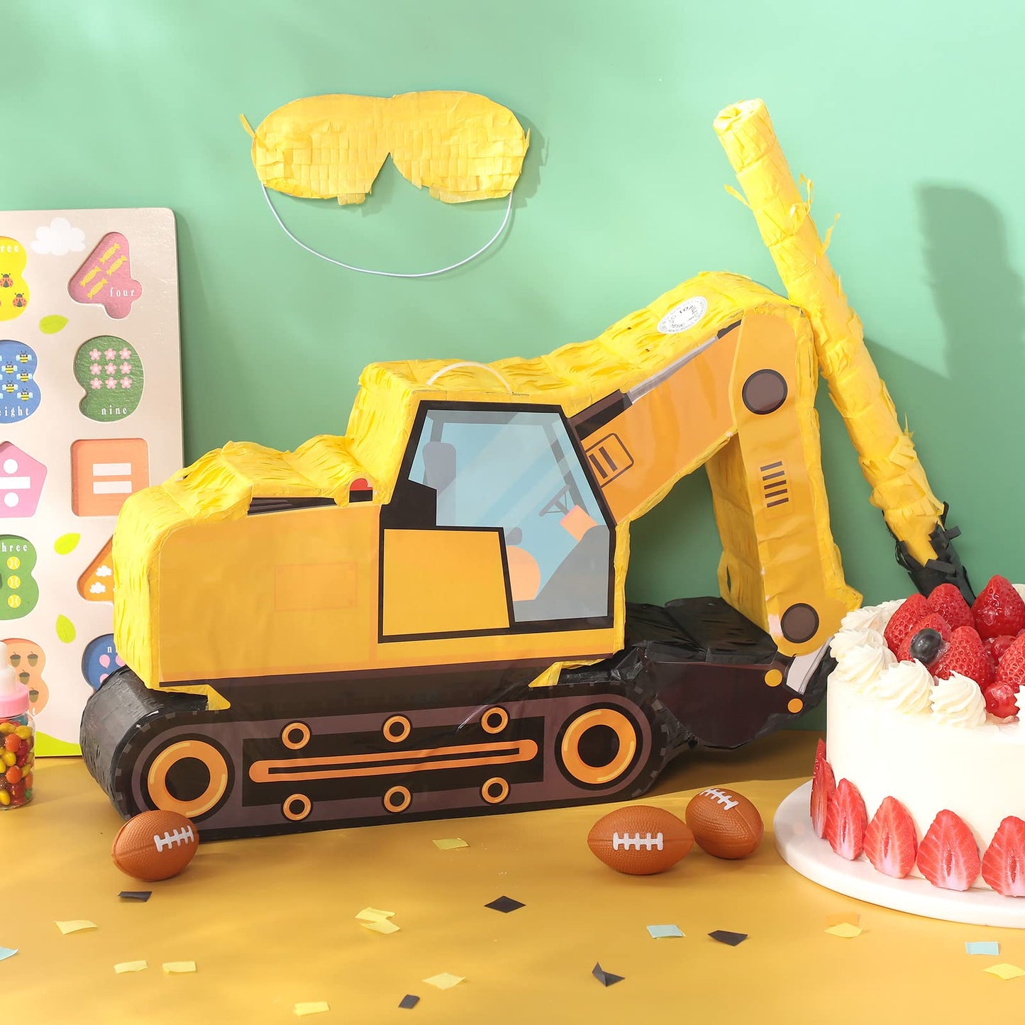 Construction Dump Truck Piata Construction Piata with Blindfold and Bat Construction Party Supplies Tractor Excavator Piata for
