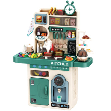 Deejoy 89 PCS Kitchen Playset, Kids Kitchen Toys with Realistic Lights and Sounds, Pretend Steam and Water Tank Functions, Kitch