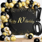 Happy 10Th Birthday Balloons Black Set Decor - Cheers To 10 Years Old Party Theme Garland Banner Backdrop Decorations For Boy An