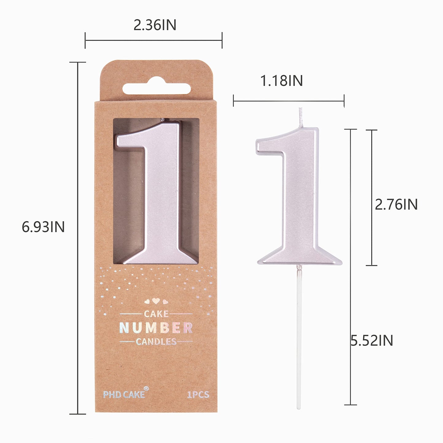 PHD CAKE 2.76 Inch Modern Rose Gold 1 Number Birthday Candles, Rose Gold Number Candles, Cake Number Candles, Party Celebration