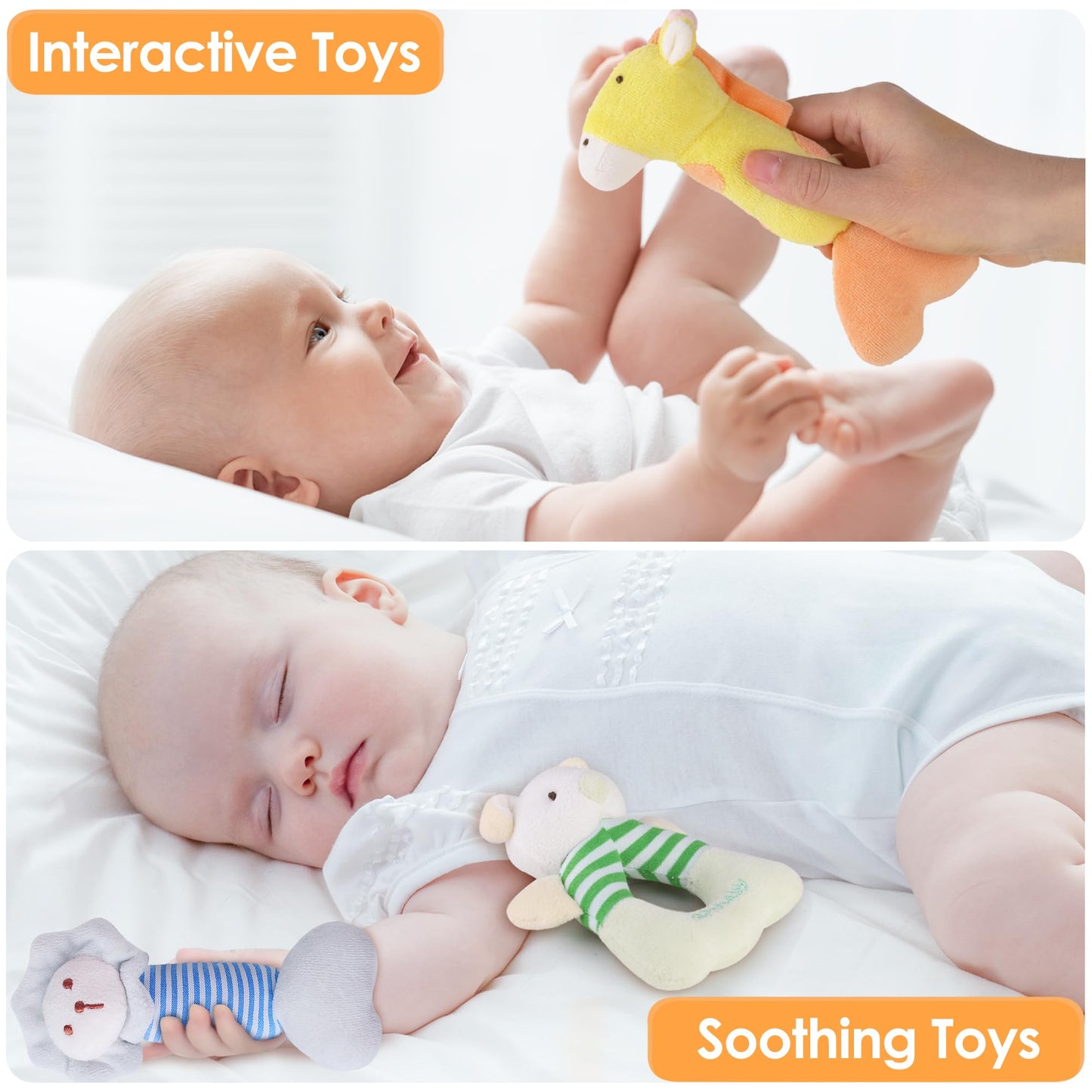 Iplay, Ilearn Baby Toys 3 6 12 Month Newborn Gift, Infant Soft Jungle Stuffed Animal Rattle Plush Barn, First Easter Basket Shower Stuffer, Boy Girl Sensory Hand Development Toy 2 4 7 9M 1 Yr - Jungle