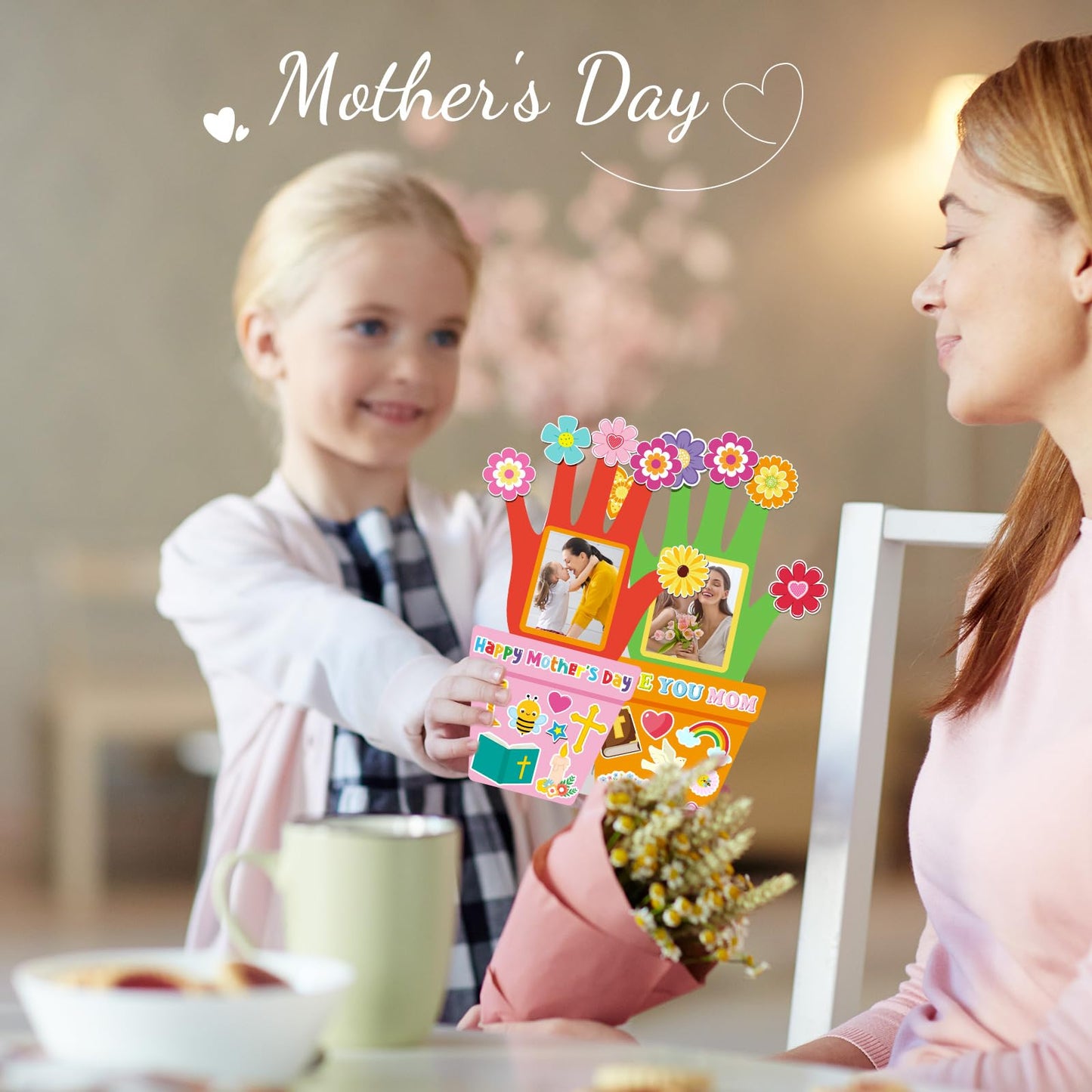 Fuutreo 96 Packs Mothers Day DIY Craft Kits for Kids Cross Love You Mom DIY Picture Frames with Stickers Paper Photo Frames Hap