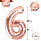 Rose Gold Number 6 Balloon 40 Inch, 6 Balloon Number, 6Th Birthday Decorations, Rose Gold Party Supplies For Boys Girls