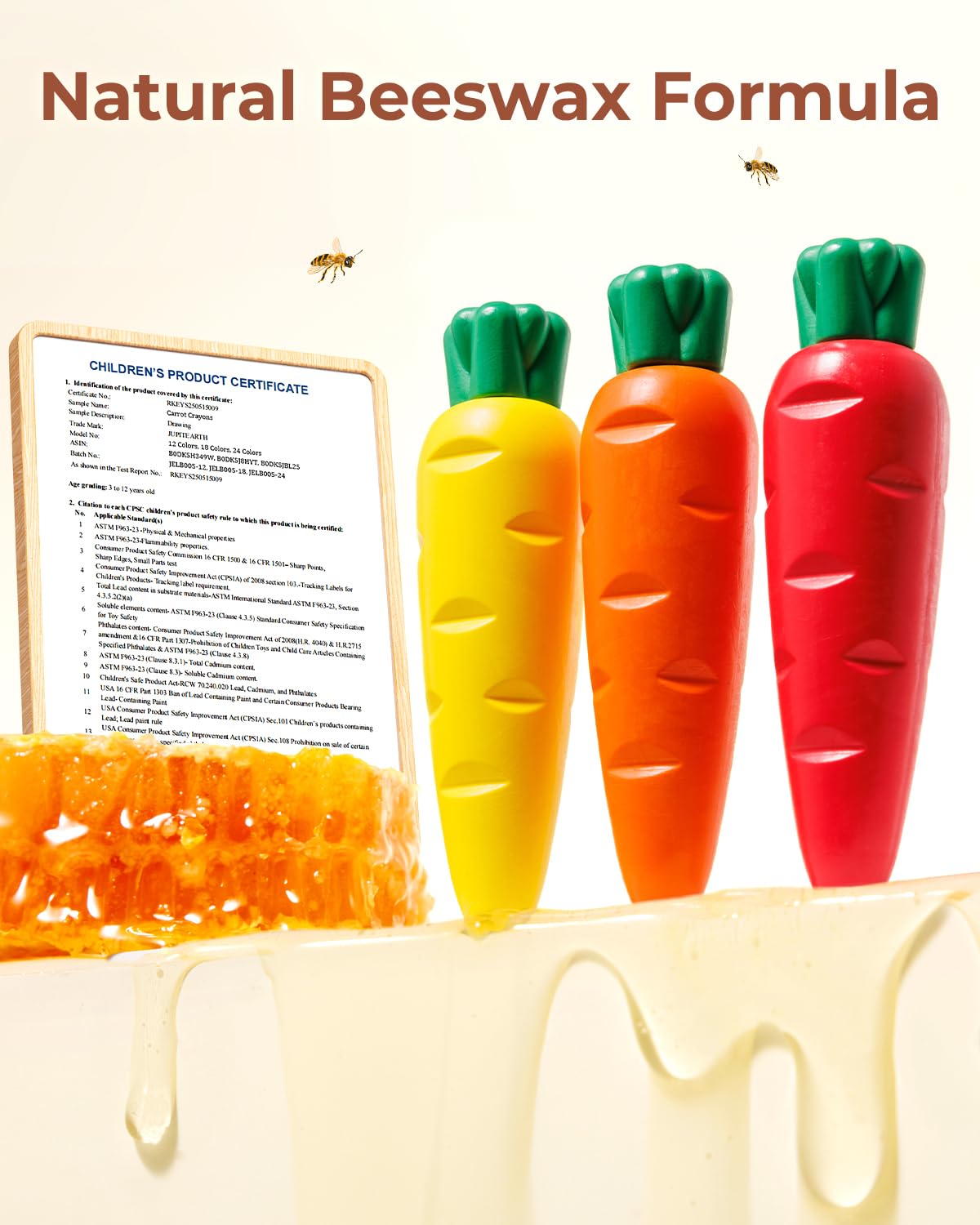 JUPITEARTH Beeswax Crayons for Kids, 18 Colors, Non-Toxic, Carrot-Shaped, Includes Coloring Book & 120 PDF Pages, Mess-Free Art Supplies