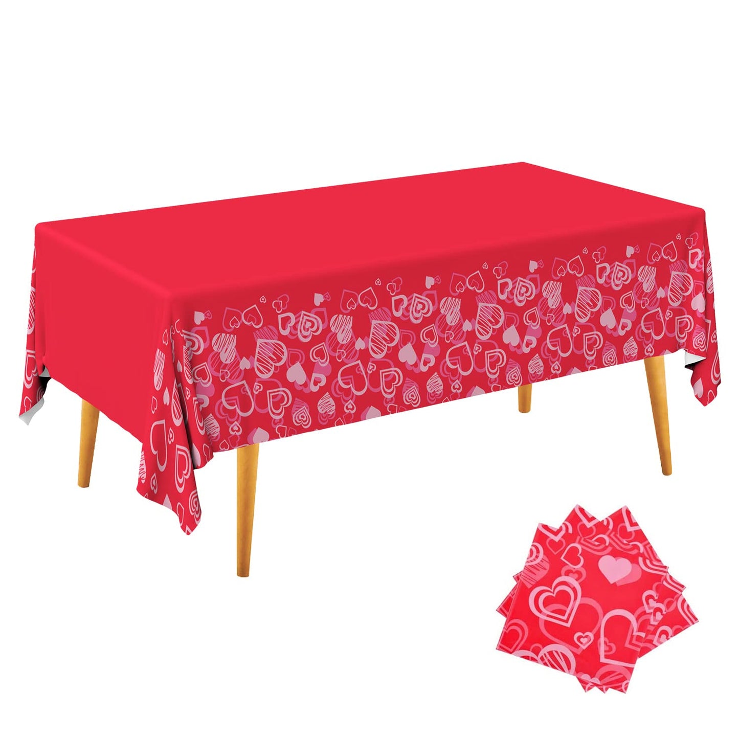 Gatherfun Valentines Day Hot Heart Love Tablecloth Waterproof Plastic Rectangular Disposable Table Cover for Valentines Day, E