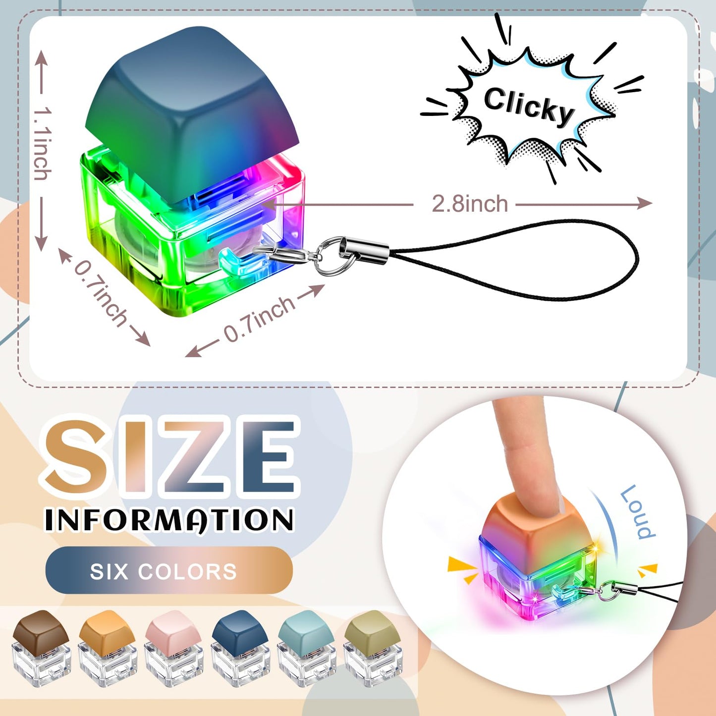 Taiyin 6 Pcs Decompression Toys Keyboard Clicker Toy Keyboard Cube Mechanical Key Button Stress Relief for mature-themed Gifts to Relief Pass Time (Morandi Color)