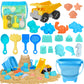 Beach Sand Toys for Kids - 23Pcs Collapsible Sand Bucket and Shovels Rake Set with Mesh Bag, Dump Truck Toy, Animal Dinosaur Mol