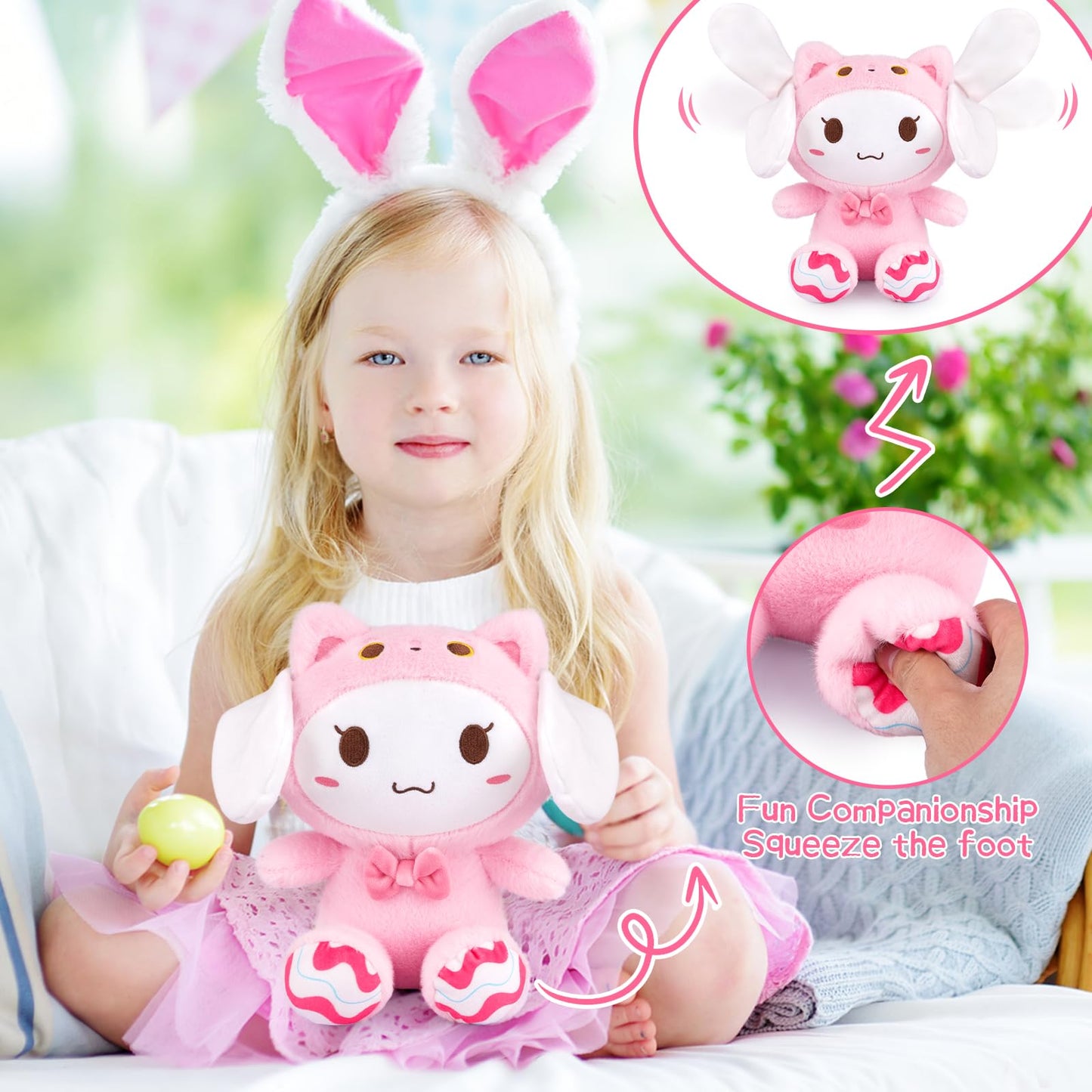CAGRIKUELI Bunny Plush, 9.8in Bunny Stuffed Animal Ear Moving Jumping, Cute Pink Cat Bunny Plush Toys Birthday Gifts for Kids Te