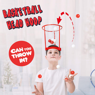 Novelty Place Head Basketball Hoop Party Game Set for Kids & Adults - Adjustable Basketball Headband with 20 Balls - Red & White