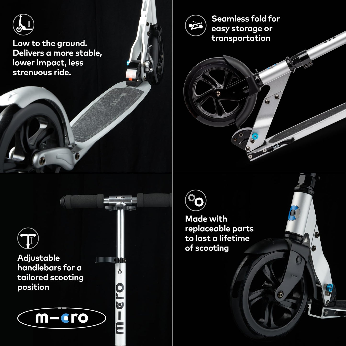 Micro Scooters | Micro Classic mature-themed Scooter | Big Wheels | City Commuting | Foldable | Matt Silver