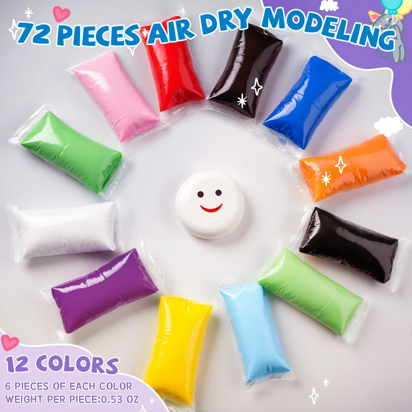 VioraWhite 72 Pcs 38oz Air Dry Clay Bulk Modeling Magic Ultra Lightweight Foam Modeling Clay for Kids Adults DIY Gifts Party Art