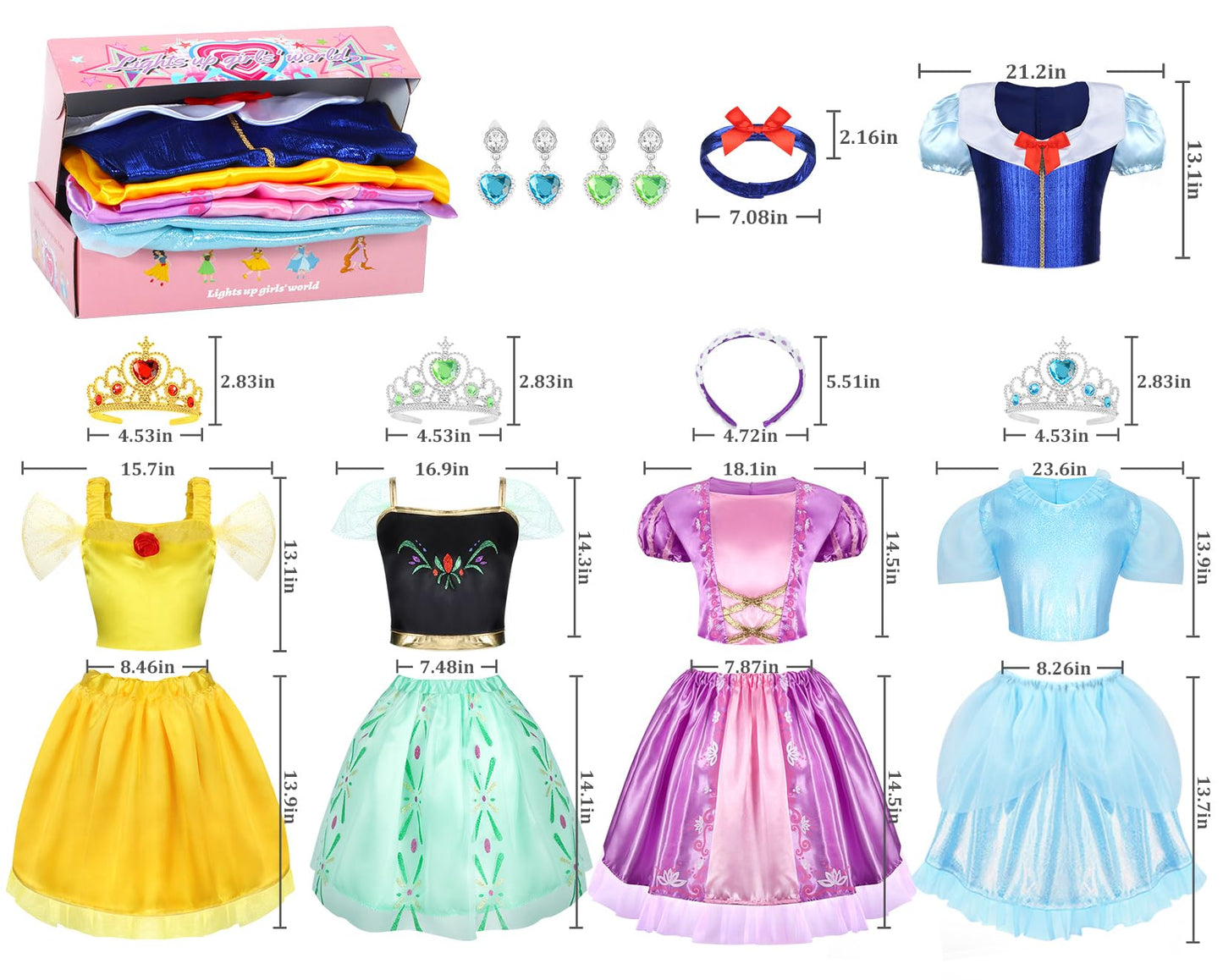 LIMIROLER 18 Pcs Princess Dress Up Clothes for Little Girl Role Play Costume Gift Set, Princess Dress Up Toys for Toddler Girls,