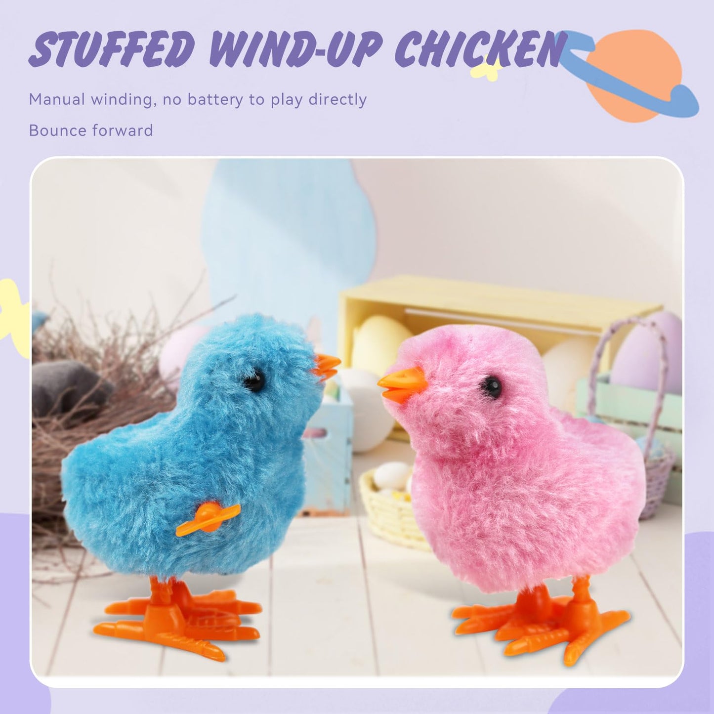 Saurawan 2-Pcs Chicken Plush Wind Up Toys For Kids And Toddlers, Wind Up Easter Toys For Easter Egg Fillers, Goody Bag Stuffer -