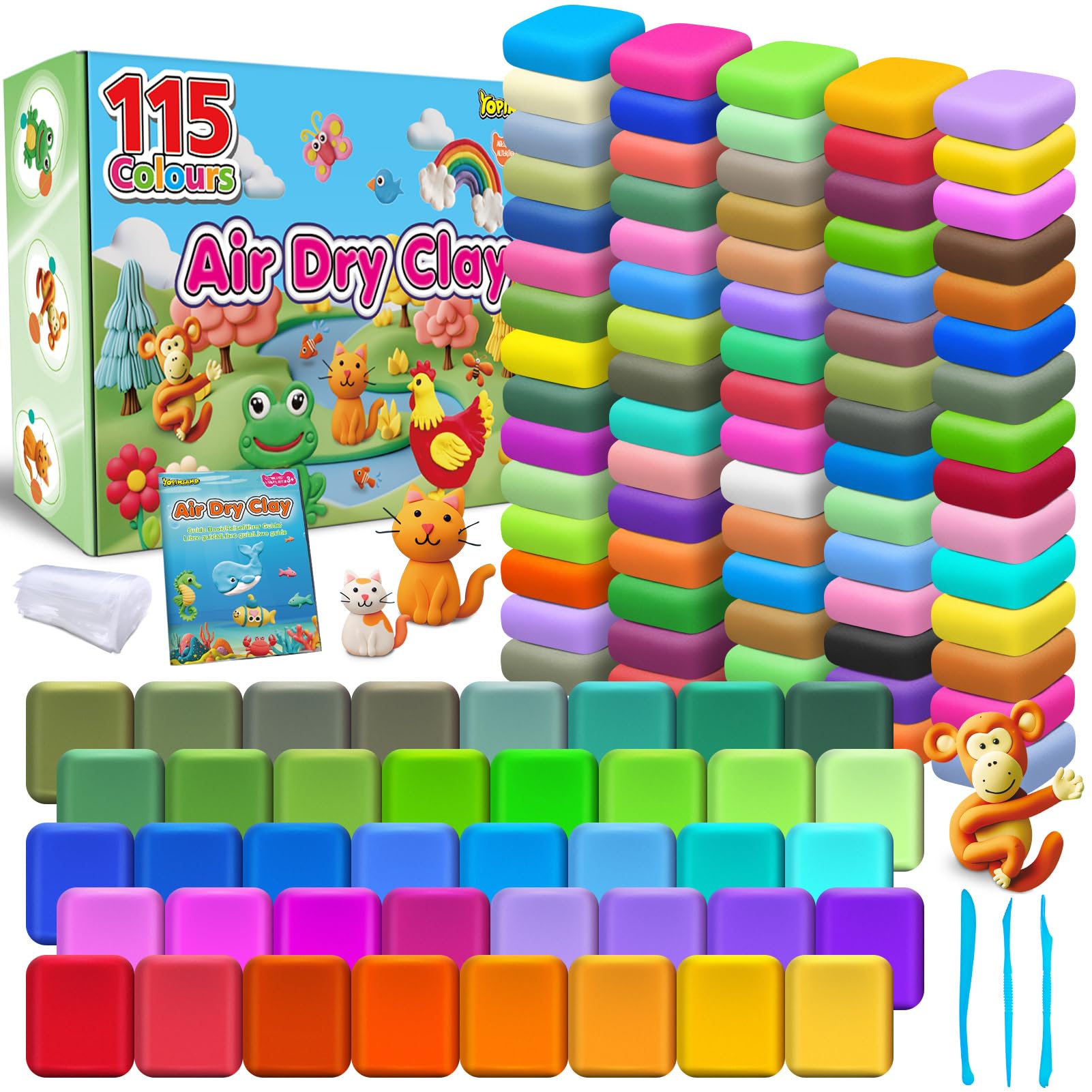 YOPINSAND Air Dry Clay 115 Colors, Modeling Clay for Kids, DIY Molding Magic Toy with Tools, Gift for Kids Boys Girls