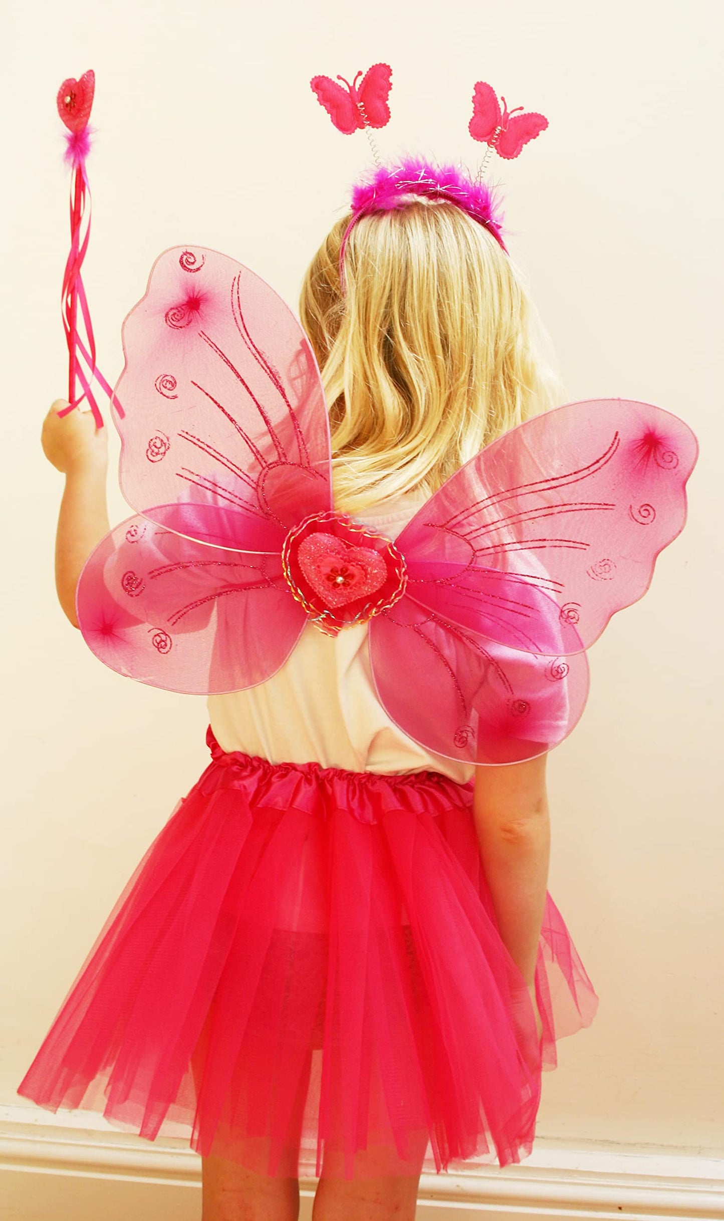 Fun Play Fairy Dressing Up Costume For Girls - Butterfly Fairy Wings, Tutu, Magic Wand,Headband Costume Set For 3-8 Years