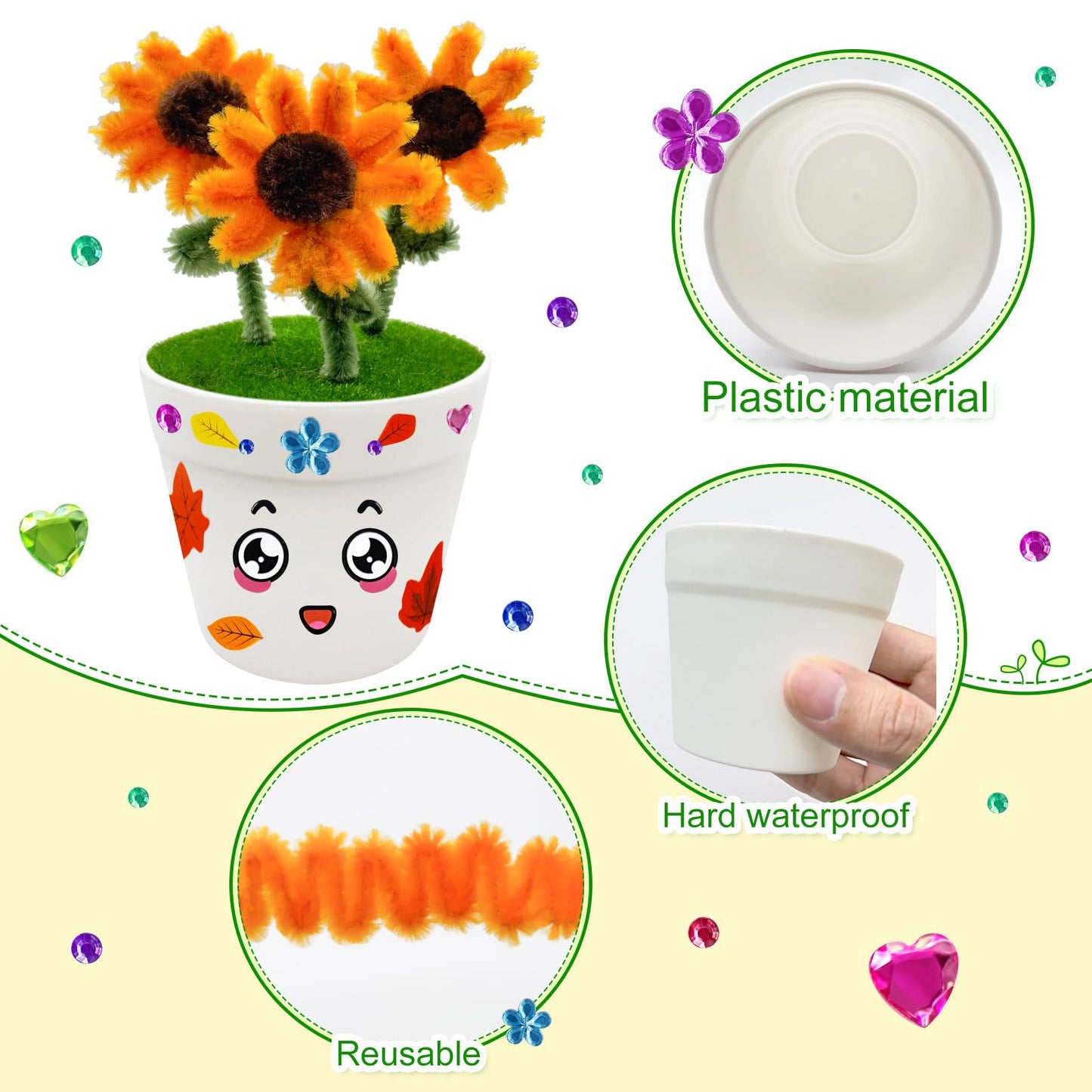 24 Set Garden Pot Craft Kit DIY Sunflower Plant Crafts Pot with Pipe Cleaners Stickers Fall Craft Kit for Fall Thanksgiving Autu