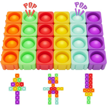 Pop Blocks Fidget Toys, Rainbow Silicone Popper Infinity Diy Building Blocks Cvc Words Learning Phonics Color Recognition Game A