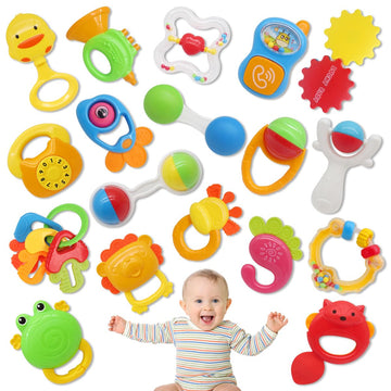 Qizebaby 21Pcs Baby Rattles Toys Set, Baby Toys 3-6 Months, Infant Grab And Shake Rattle, Sensory Teether, Music Learning Toys F
