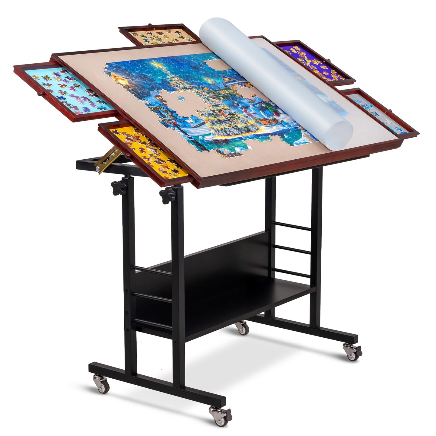 Becko US 1500 Piece Puzzle Table, Adjustable Height & Tilt, 5 Drawers, Portable Pinewood & MDF Design, Model WGPTZ