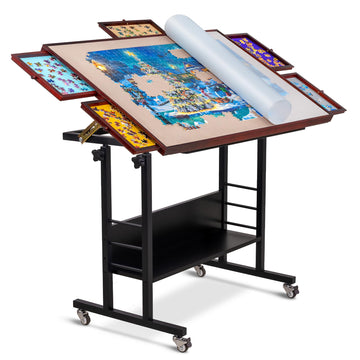 Becko US 1500 Piece Puzzle Table, Adjustable Height & Tilt, 5 Drawers, Portable Pinewood & MDF Design, Model WGPTZ