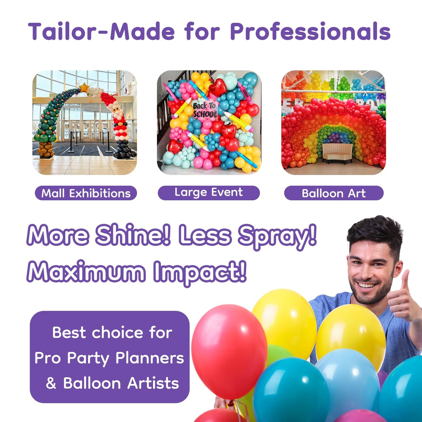 LOOLEY Pro Balloon Shine Spray - 20 fl. oz, Waterproof, Fragrance-Free, Ultra Lasting High Gloss for Latex Balloons, Purple Version