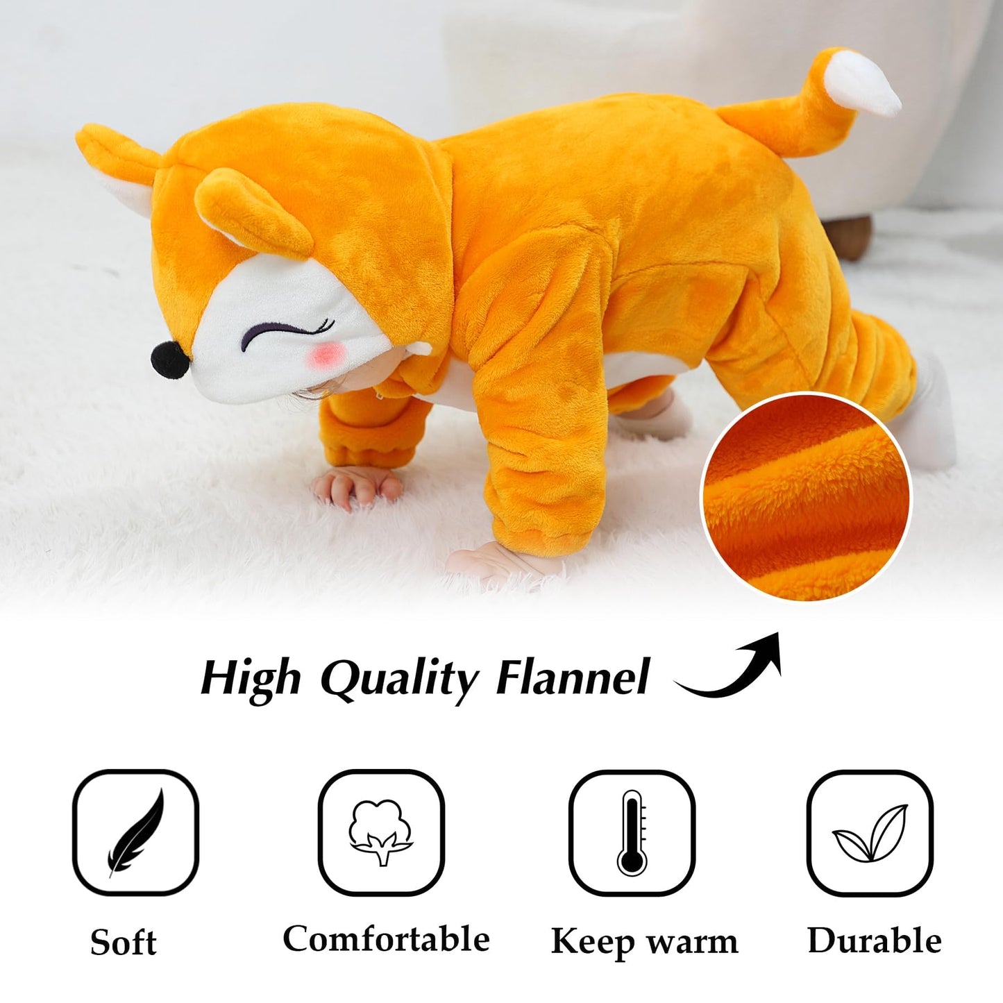 Tonwhar Kid'S And Toddler'S Costume Baby Animal Outfit Baby Boys' Girls' One-Piece Rompers Jumpsuit(3-4T,Orange Fox)