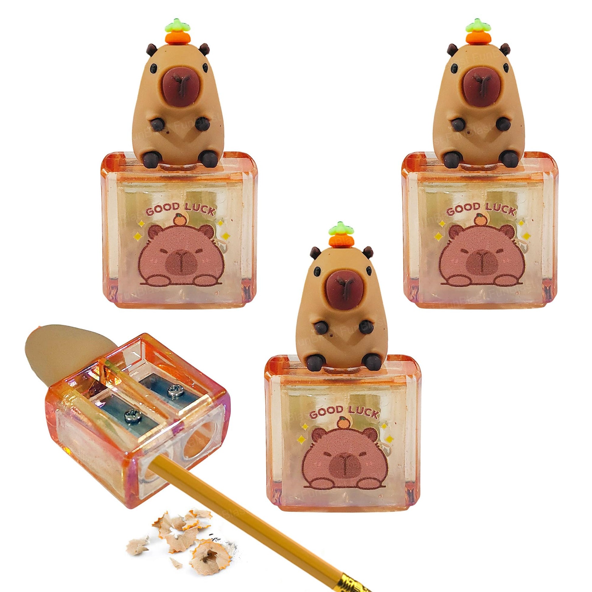Funblast Cute Capybara Pencil Sharpener For Kids - Set Of 4 Pcs Sharpener For Kid With 2 Holes, Stationery Items Aesthetic, Styl