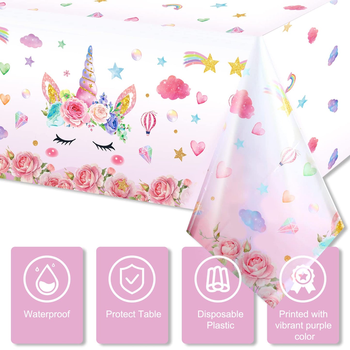 3 Pieces Unicorn Tablecloth Unicorn Table Covers Unicorn Themed Table Cloth Disposable Plastic Magical Unicorn Tablecloth for Bi