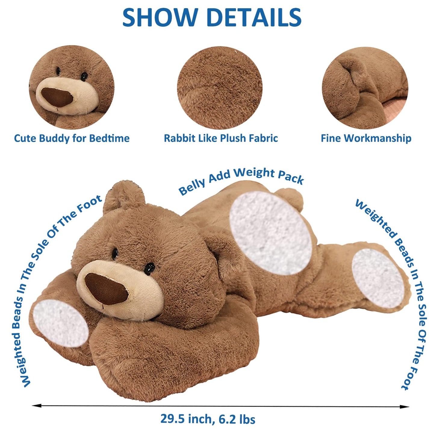 ronivia Weighted Bear Plush Toy, 29.5" 6.2lbs Brown Stuffed Animal, Soft Plush Material, Model ronivia2558