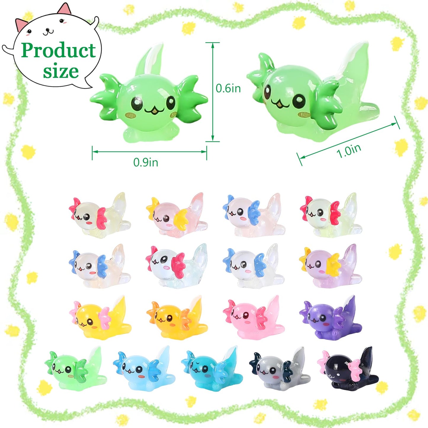 CozyWhimsy Mini Resin Axolotl Set - 51 PCS Glow-in-the-Dark Aquarium Decor for Dollhouse and DIY Miniature Gardens