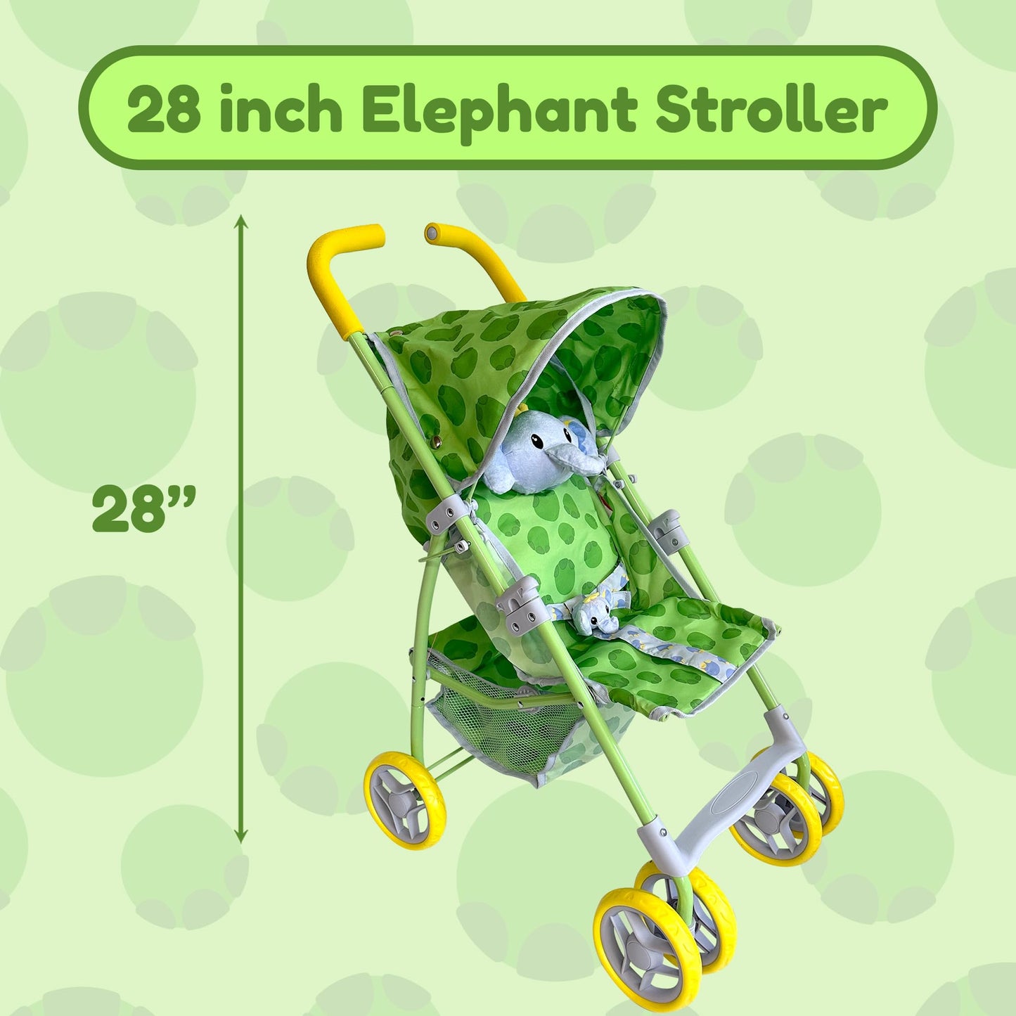 Baby Doll Stroller for Toddlers 1-3, Pillow Animal Toy Stoller for Dolls, Green Folding Baby Toy Stroller for Dolls, Foldable Ba