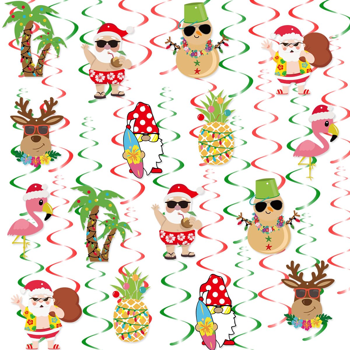 30 pcs Tropical Hawaiian Christmas Hanging Swirls for Mele Kalikimaka Hawaiian Christmas Party Tropical Chirstmas Baby Shower De