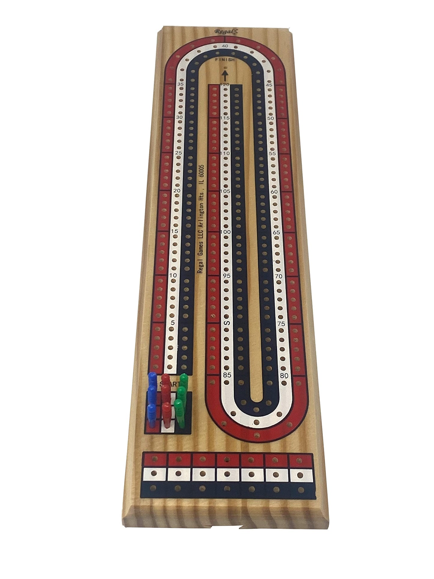 Regal Games Cribbage Board Game Set With Unique Wooden Cribbage Board (11' X 4.5' X 2.75') & 9 Multi-Colored Cribbage Pegs - Family Fun Game Night - Ideal For 2-4 Person
