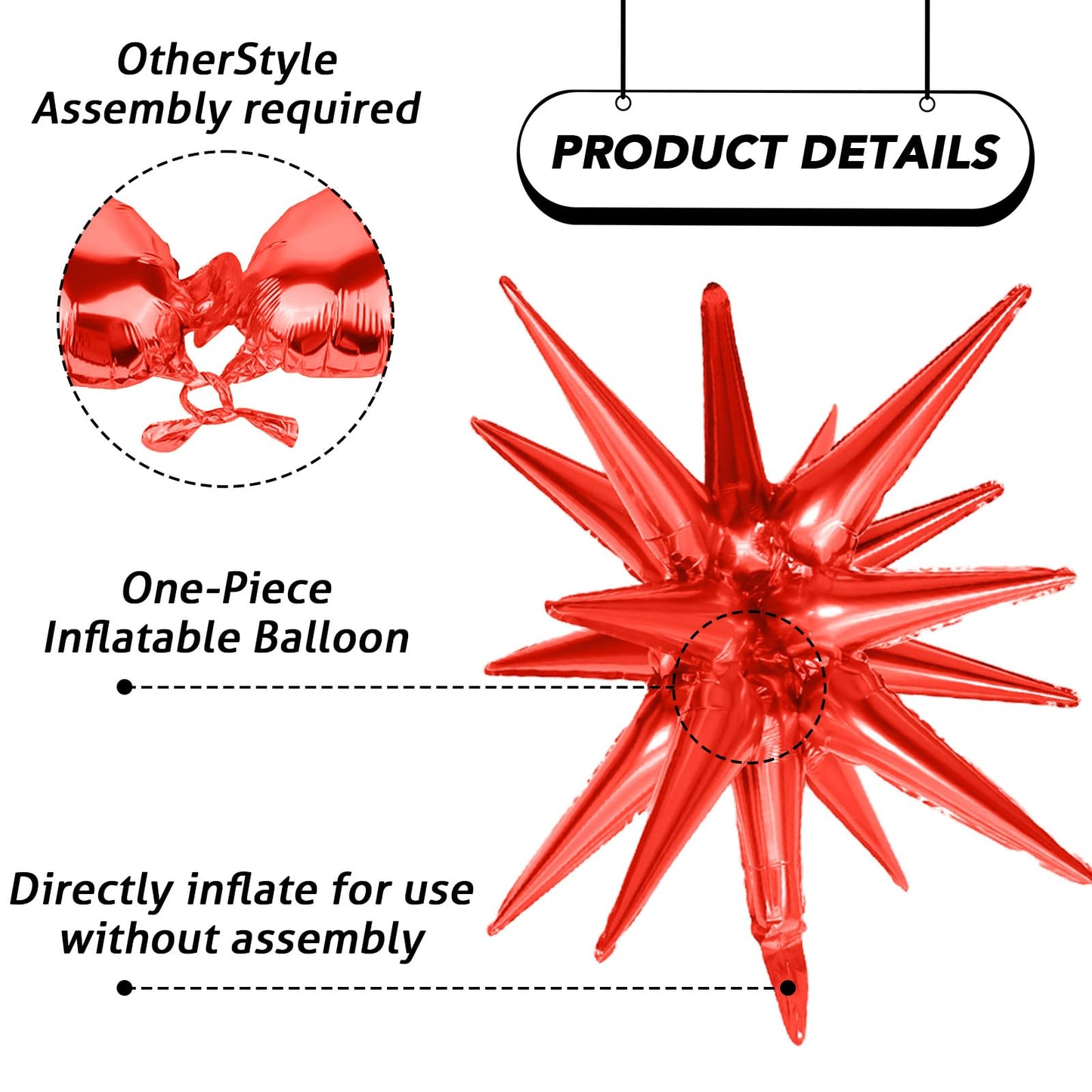 6PCS Star Balloons, 22Inch Large Red Star Balloons Explosion Foil Balloon Cone Spike Balloon for Birthday Graduation Wedding Ann