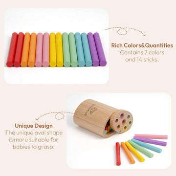 Woodtoe Wooden Montessori Sticks Toys For Kids, 7 Colors Toddler Learning Toys For 1-3 Year Old, Natural Wood Educational Sortin