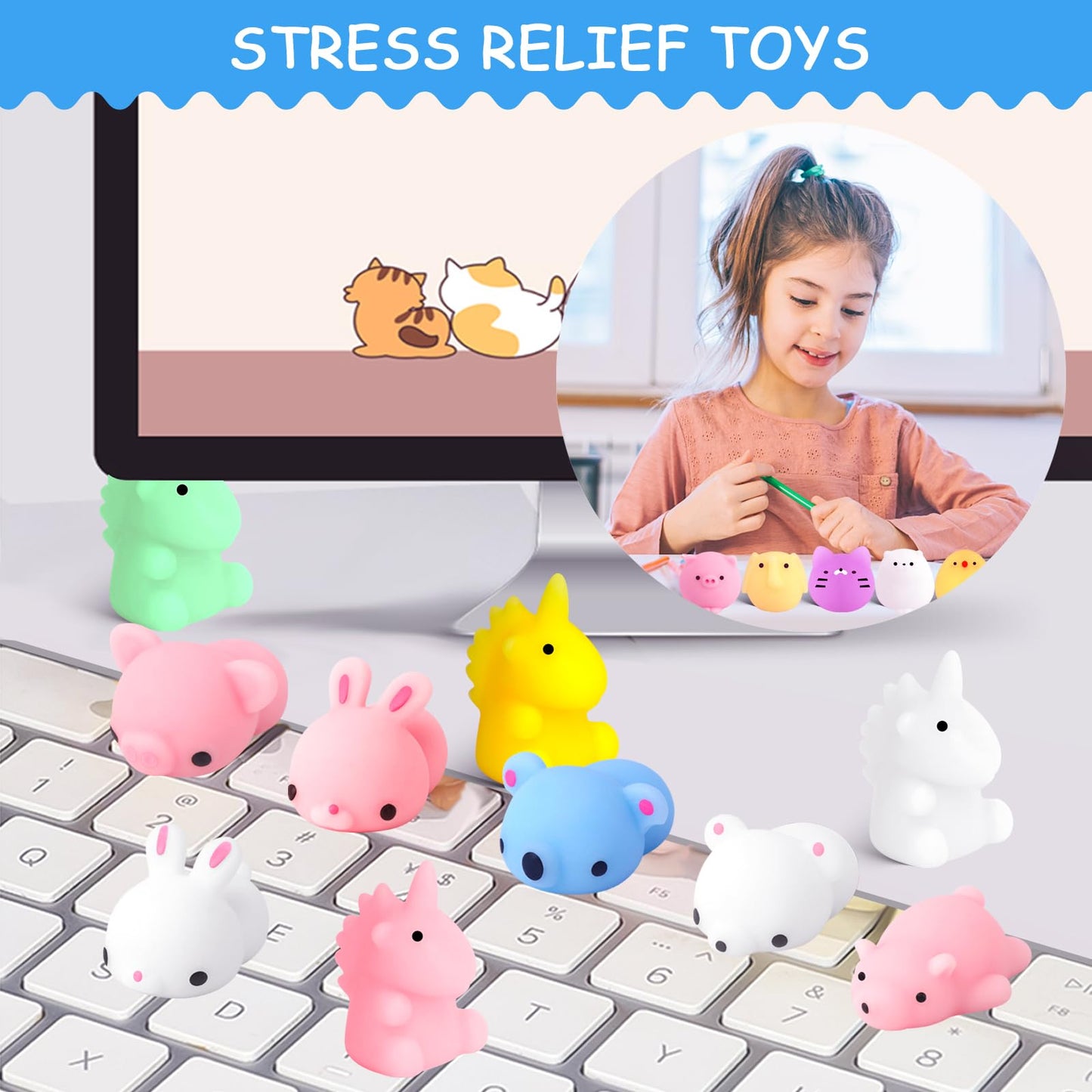 Pokonboy 30 Pcs Squishies Mochi Toys, Mini Kawaii Squishy Animals Squeeze Stress Relief Toys Easter Basket Stuffers Easter Theme Party Favors Easter Egg Filler For Kids
