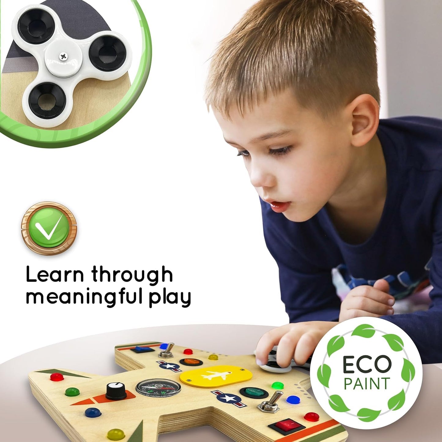 Toddler Montessori Busy Board - Wooden Educational Toy With Lights, Switches, Compass, Relay, Spinner - Sensory Board - Preschoo