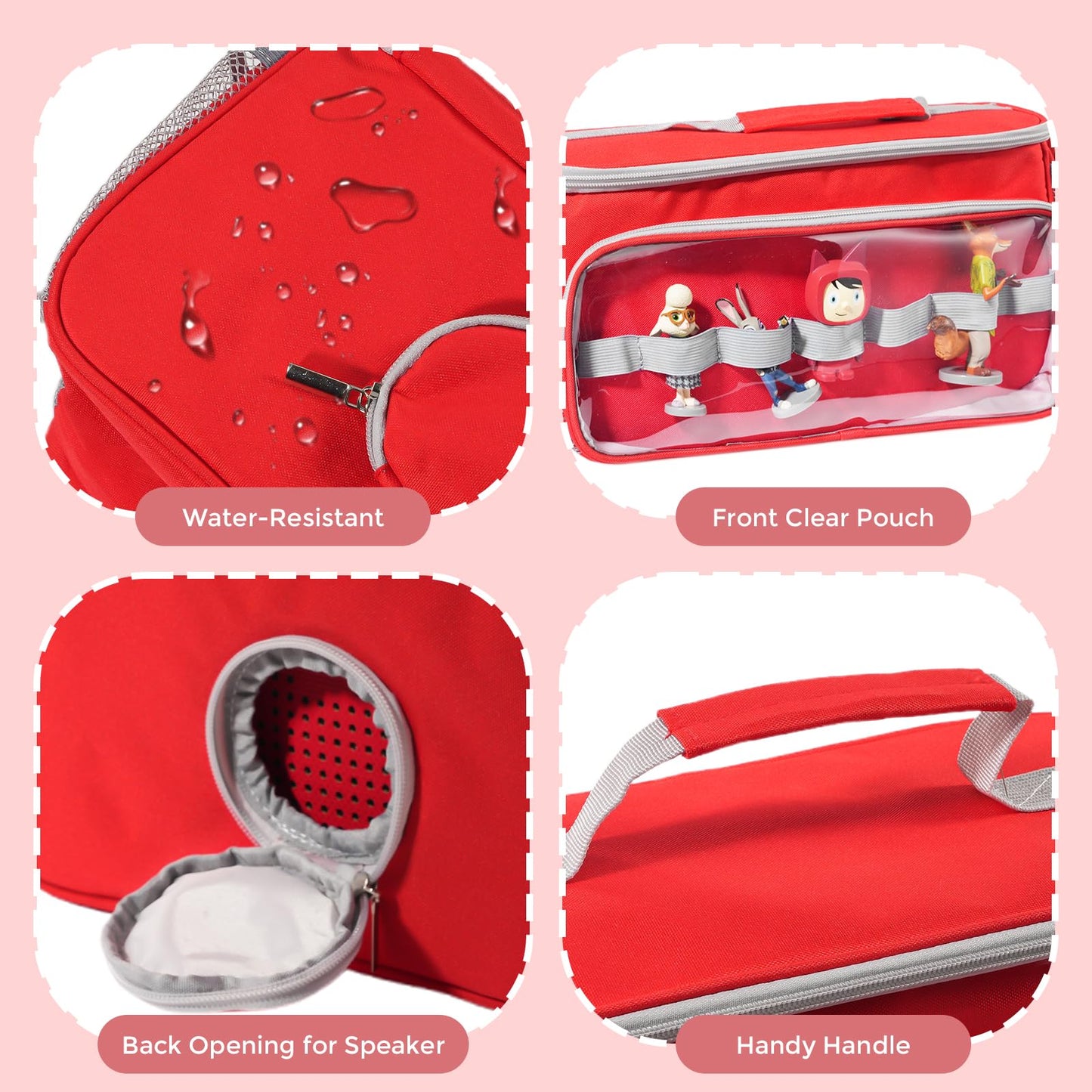 Hautton Carrying Case For Toniebox Starter Set, Portable Travel Carrying Bag For Tonies Audio Player, Tonies Figures, Headphone And Charging Station With Shoulder Strap And Handle -Red